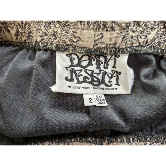 Donna Jessica 2 Pants Artsy Gray Velvet Tan Floral Trim Wide Leg Misses Size L - Picture 5 of 5